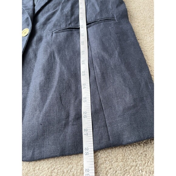 Michael Kors Blazer Womens 8 Navy 100% Linen Scrunch Sleeve Jacket Office Gold - Picture 8 of 8